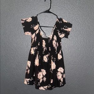 Floral Black Dress with Pink Roses